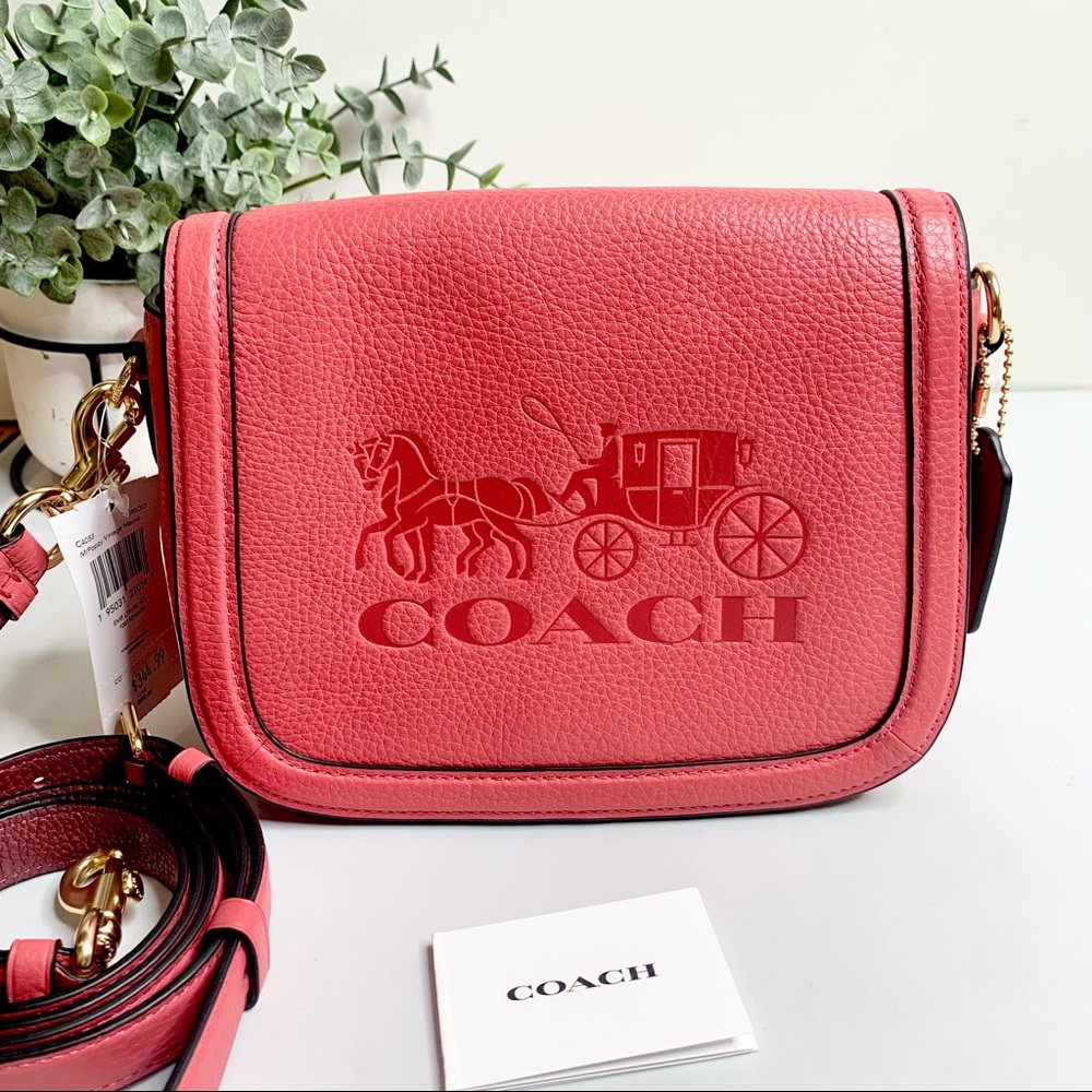 Coach Saddle Bag With Horse And Carriage Crossbody Bag Gold/Poppy/Vintage Mauve - Picture 8 of 14
